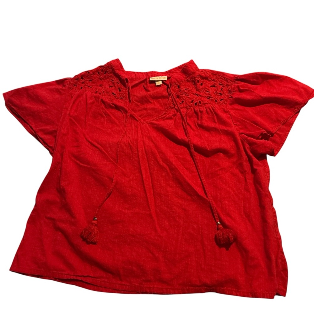 Red Women's Top with Lace Detail